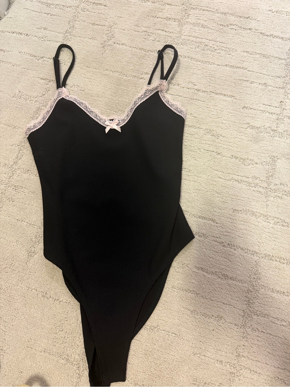 Edikted Black Bodysuit with Light Pink Lace Trim